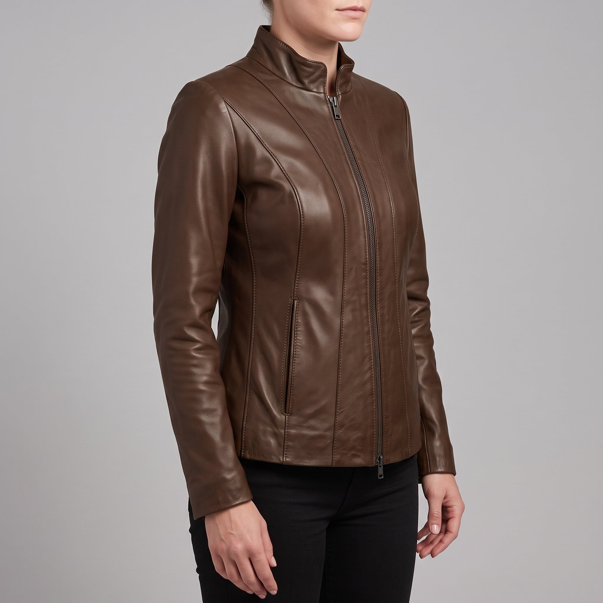 Women's Brown Leather Biker Jacket — Ackridge