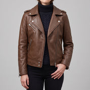 Women's Brown Leather Biker Jacket — Acrefield