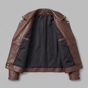 Women's Brown Leather Biker Jacket — Acrefield