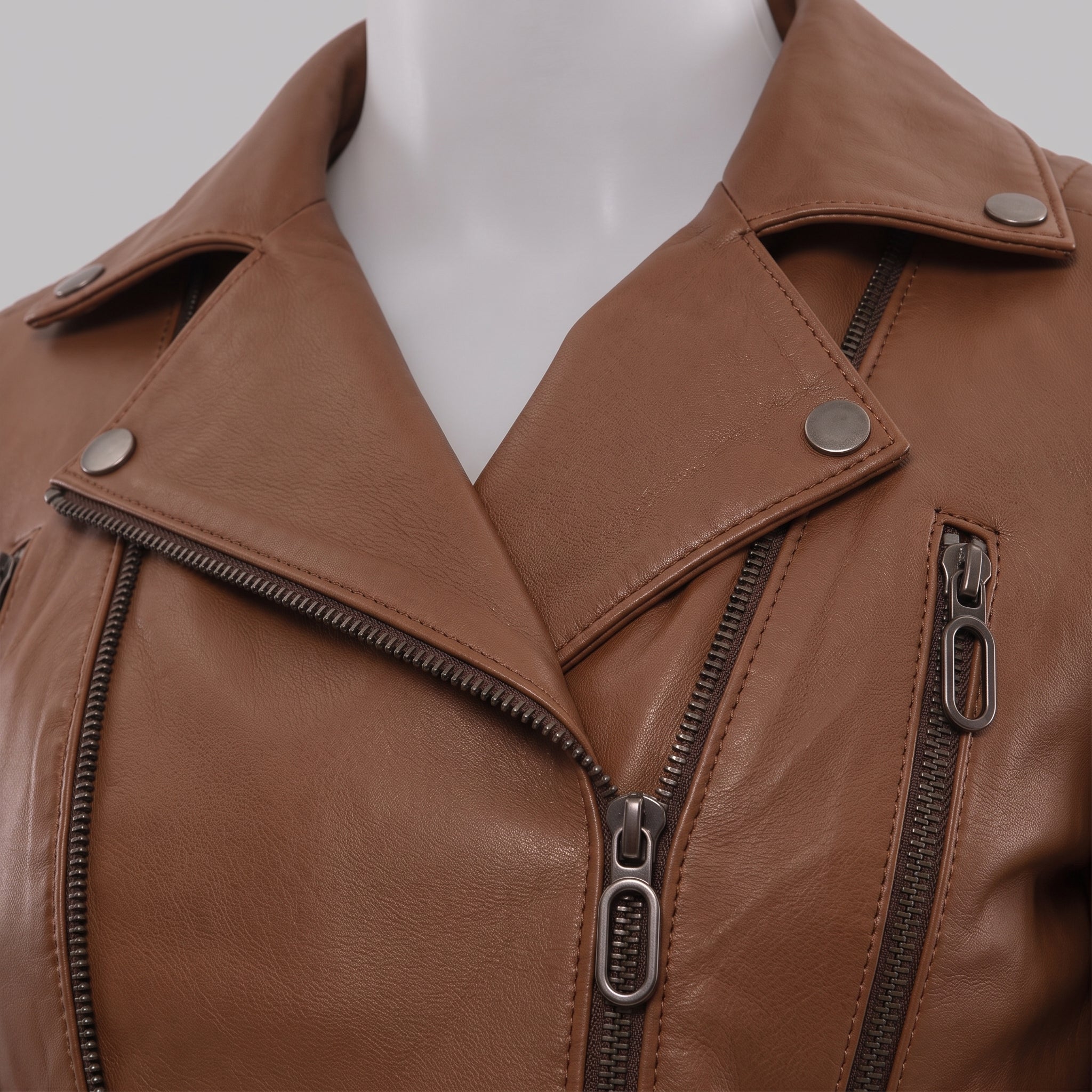 Women's Brown Leather Biker Jacket — Askwith