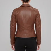Women's Brown Leather Biker Jacket — Bagendon