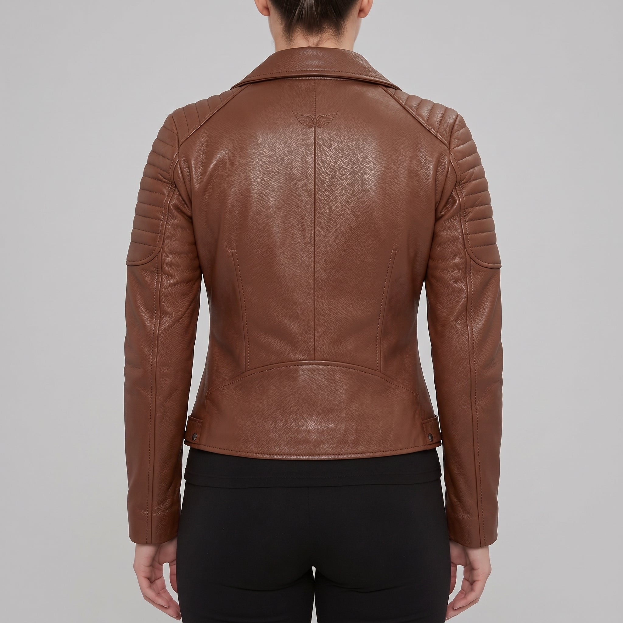 Women's Brown Leather Biker Jacket — Bagendon