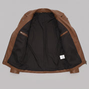 Women's Brown Leather Biker Jacket — Bagendon