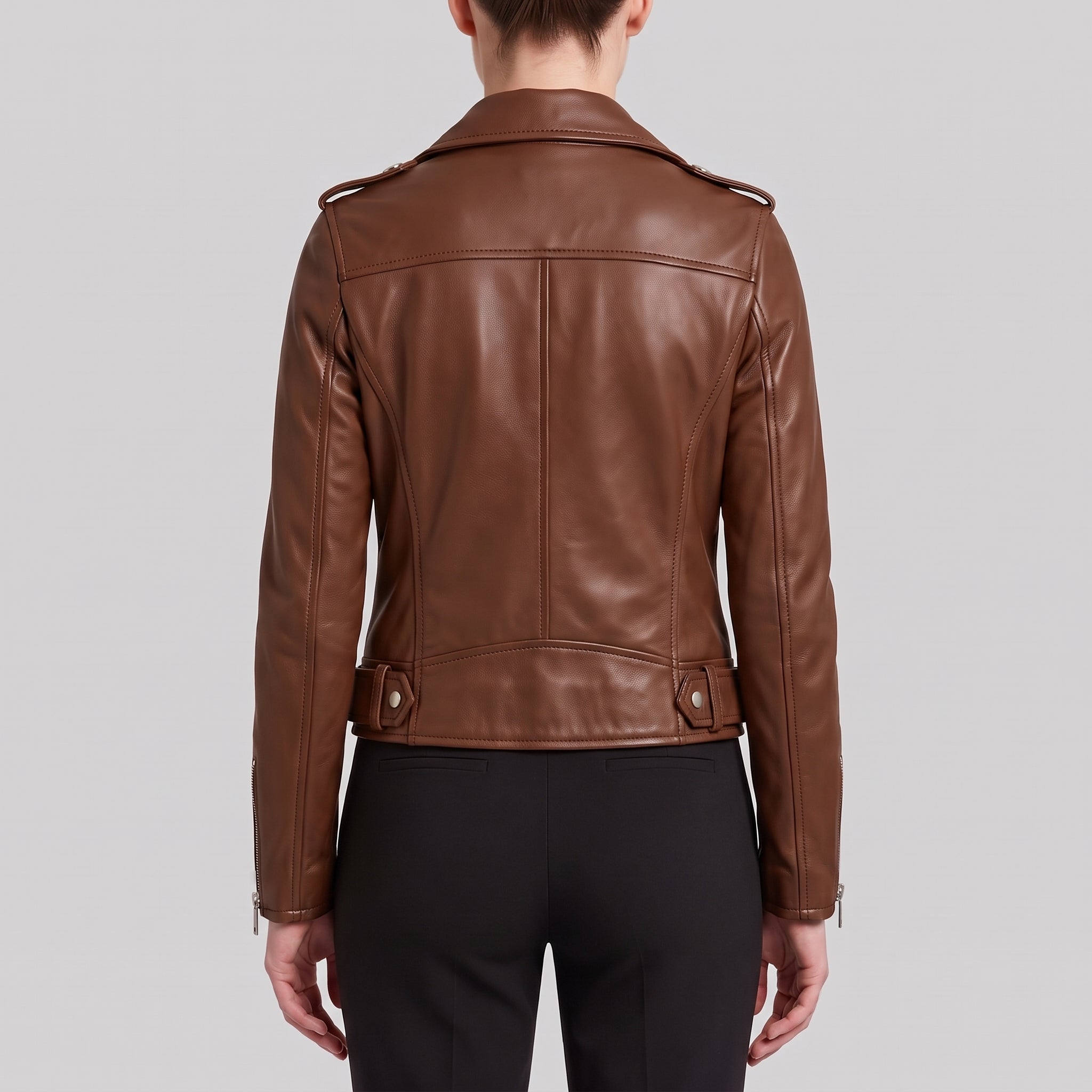 Women's Brown Leather Biker Jacket — Channing