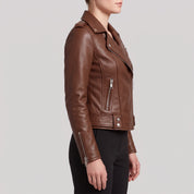 Women's Brown Leather Biker Jacket — Channing