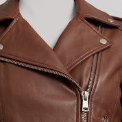Women's Brown Leather Biker Jacket — Channing