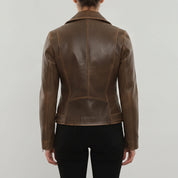 Women's Brown Leather Biker Jacket — Cunliffe