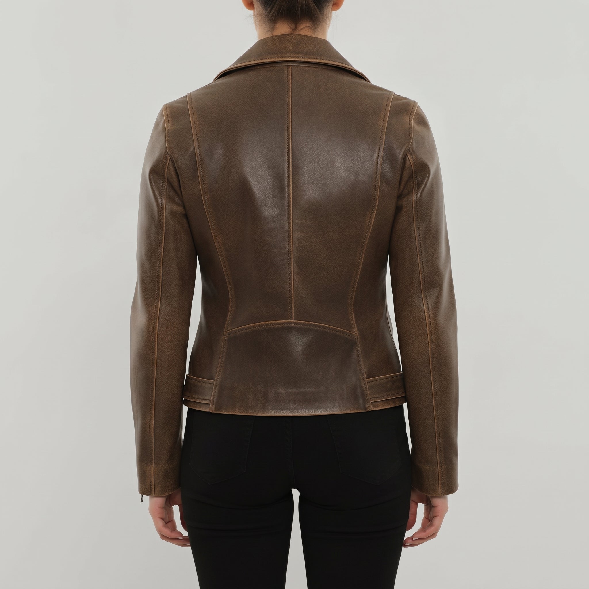 Women's Brown Leather Biker Jacket — Cunliffe