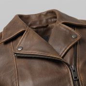 Women's Brown Leather Biker Jacket — Cunliffe