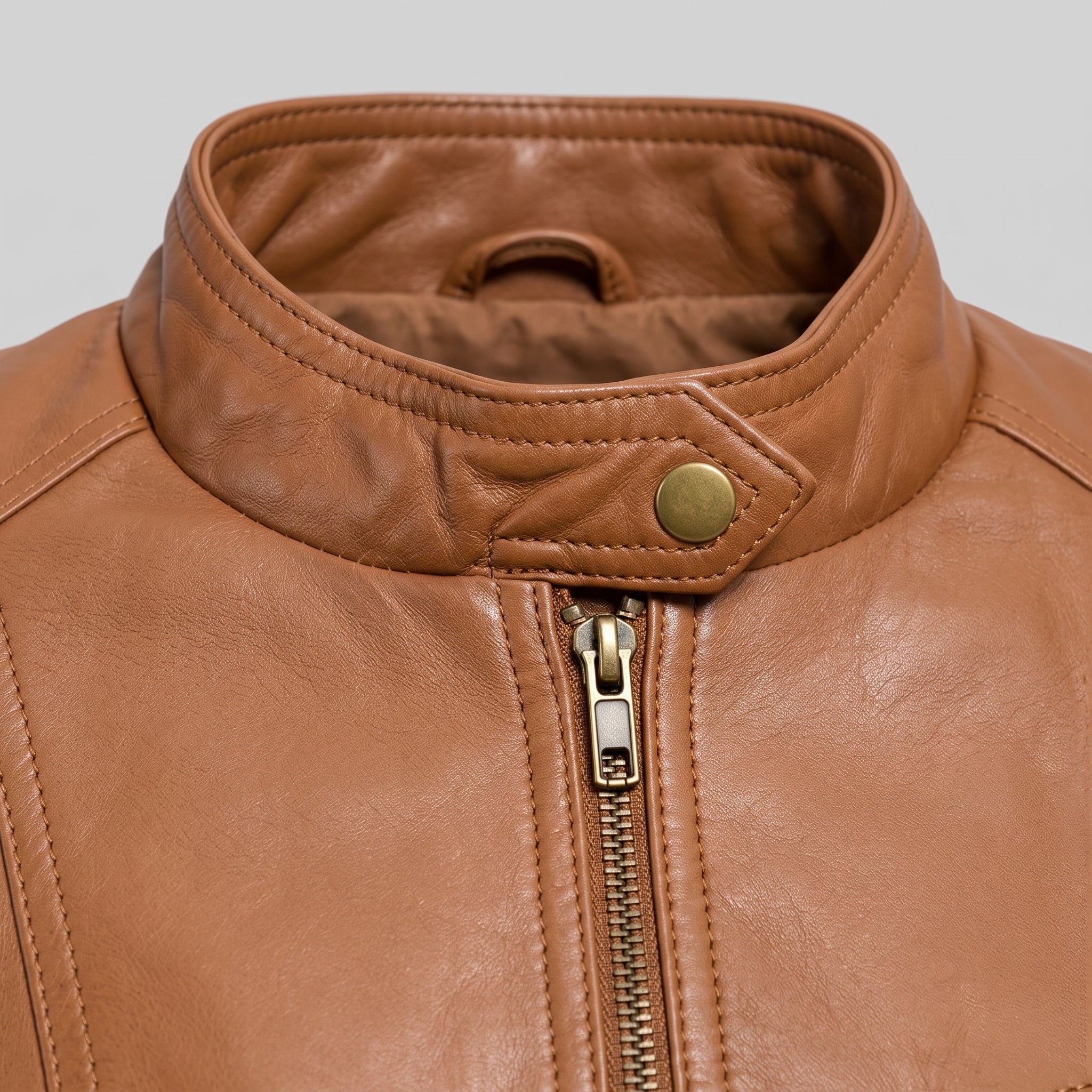 Women's Tan Leather Cafe Racer Jacket — Dutton