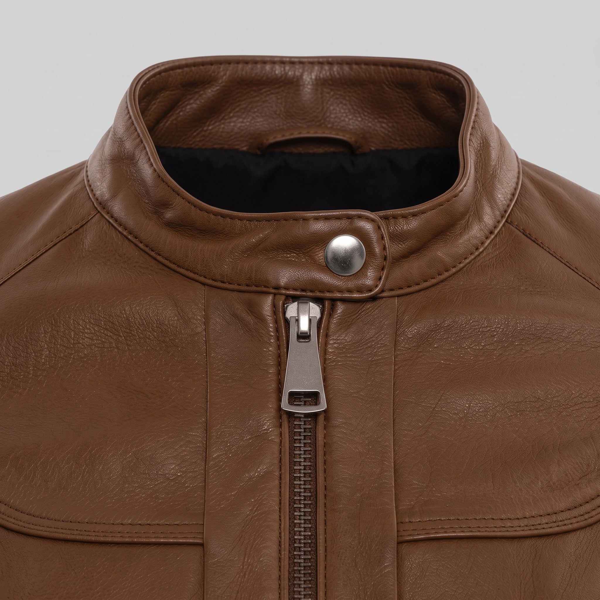 Women's Brown Leather Cafe Racer Jacket — Finley