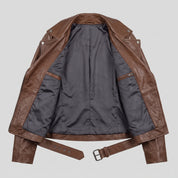 Women's Brown Leather Biker Jacket — Frodsham