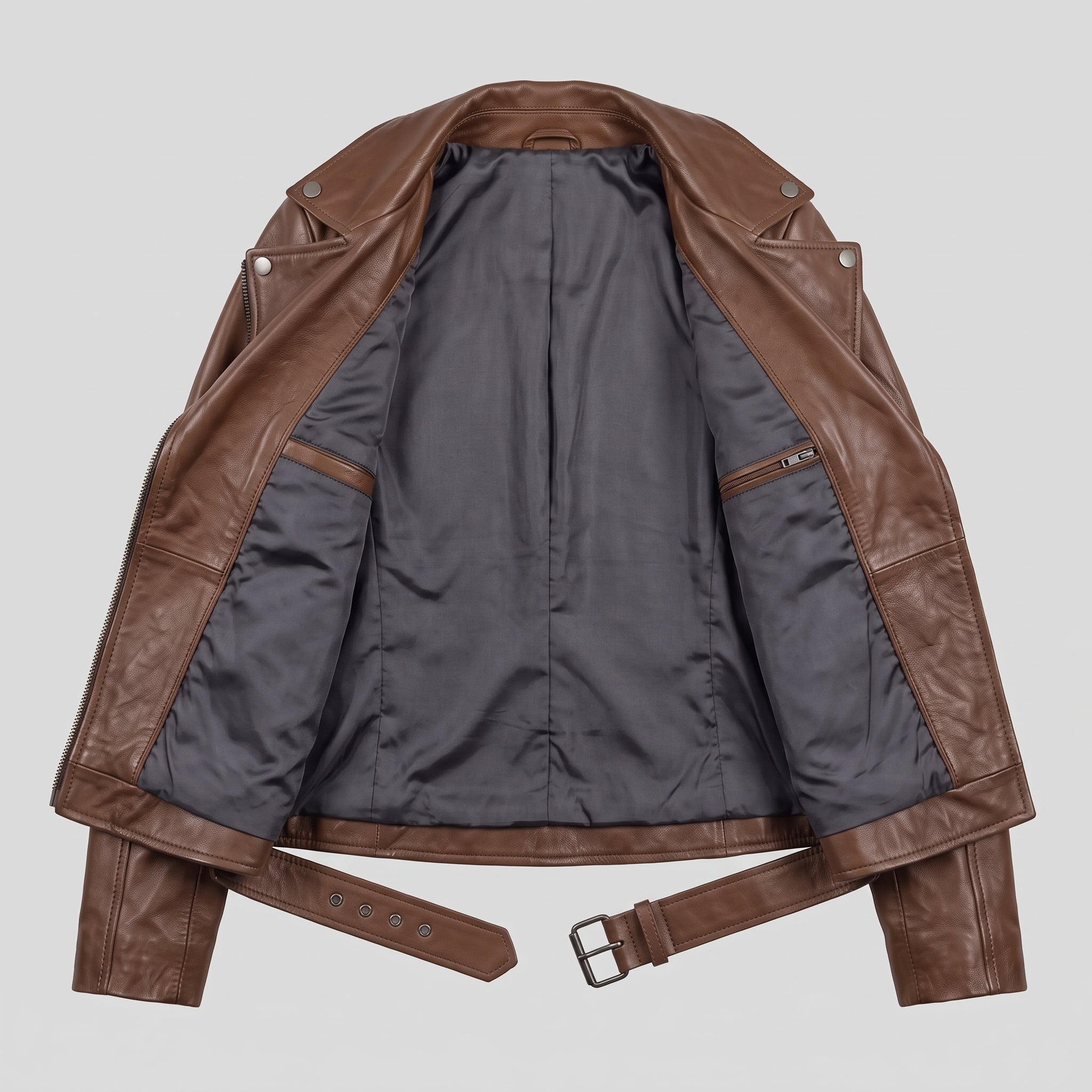 Women's Brown Leather Biker Jacket — Frodsham