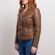 Women's Brown Leather Biker Jacket — Frodsham