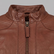 Women's Brown Leather Biker Jacket — Hammond