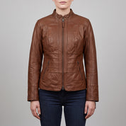 Women's Brown Leather Biker Jacket — Hammond