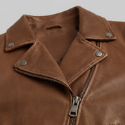 Women's Brown Leather Biker Jacket — Hobson
