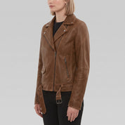 Women's Brown Leather Biker Jacket — Hobson