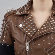 Women's Brown Leather Biker Jacket — Kingston