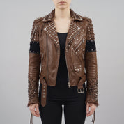 Women's Brown Leather Biker Jacket — Kingston