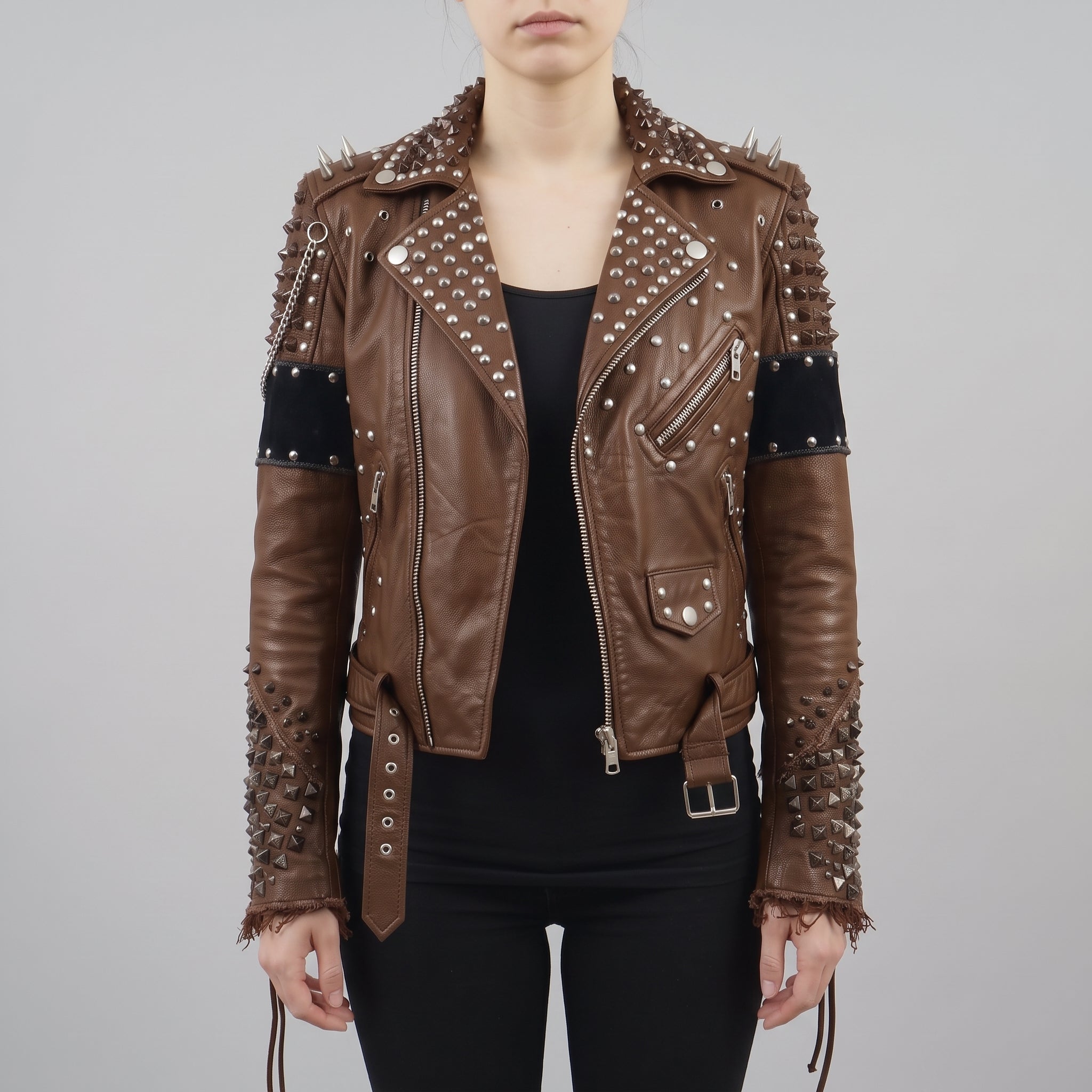 Women's Brown Leather Biker Jacket — Kingston