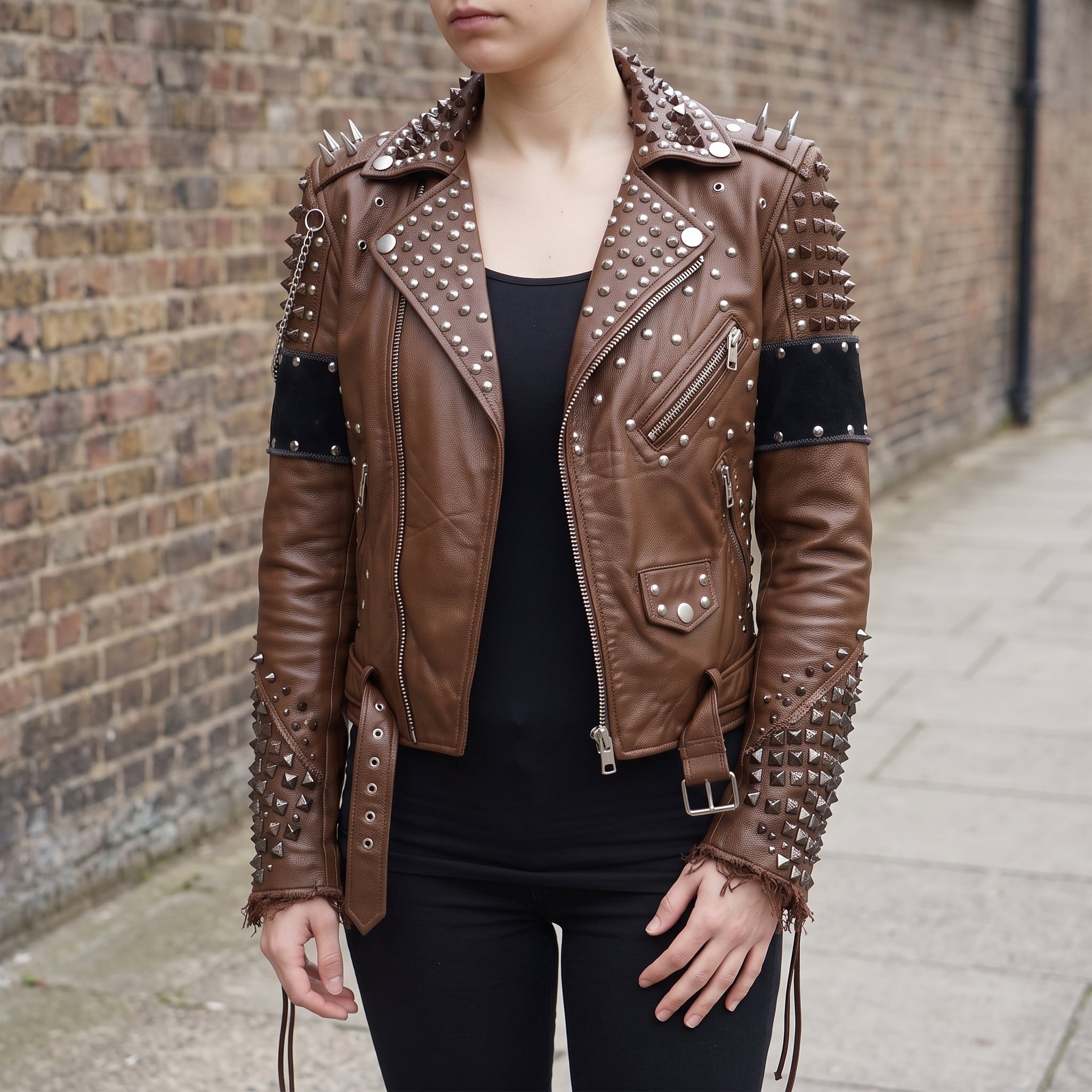 Women's Brown Leather Biker Jacket — Kingston