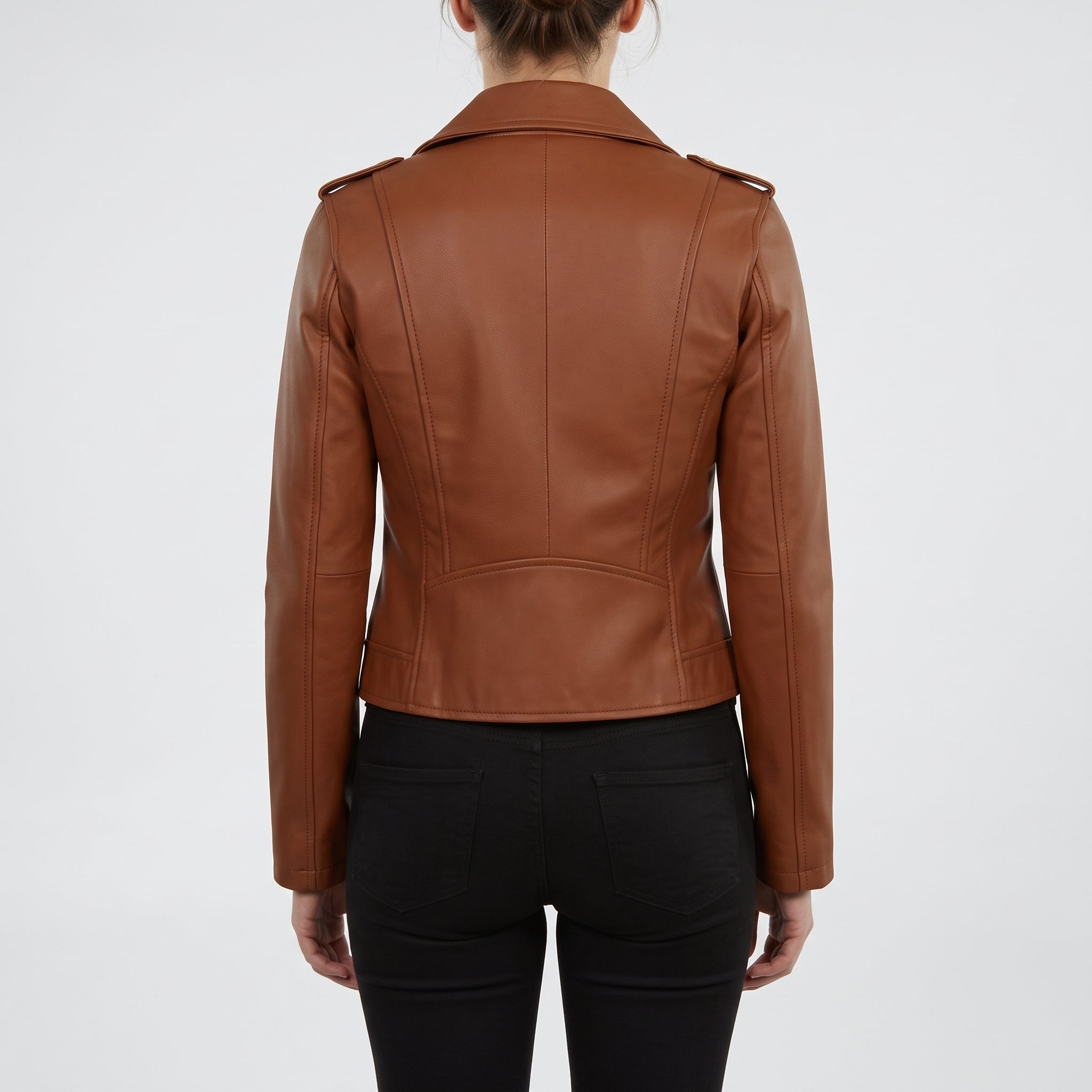 Women's Brown Leather Biker Jacket — Mayfield