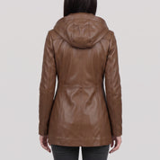 Women's Brown Hooded Leather Jacket — Strode