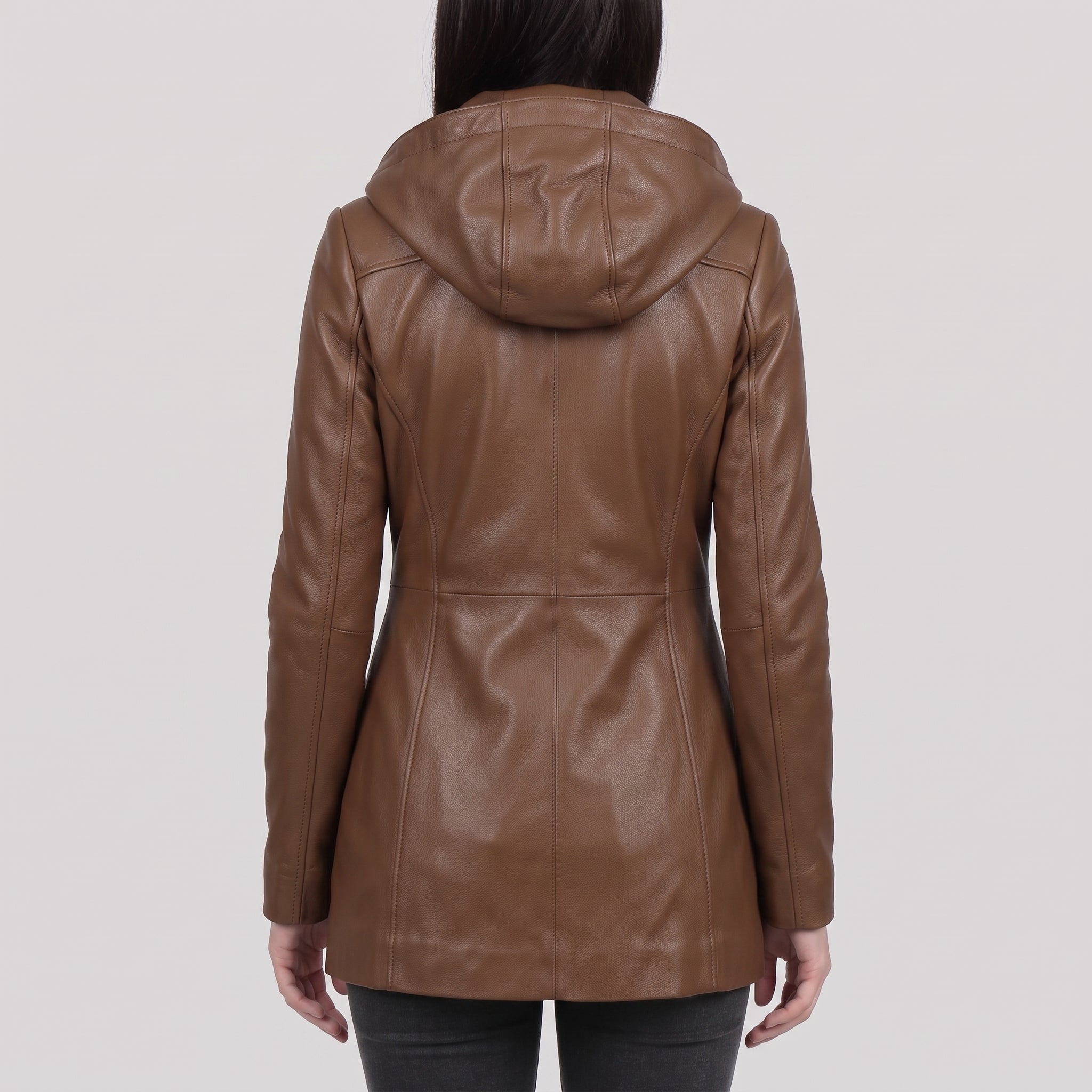 Women's Brown Hooded Leather Jacket — Strode