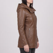 Women's Brown Hooded Leather Jacket — Strode