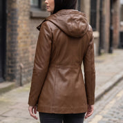 Women's Brown Hooded Leather Jacket — Strode