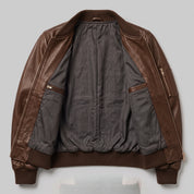 Women's Brown Leather Bomber Jacket — Benthall