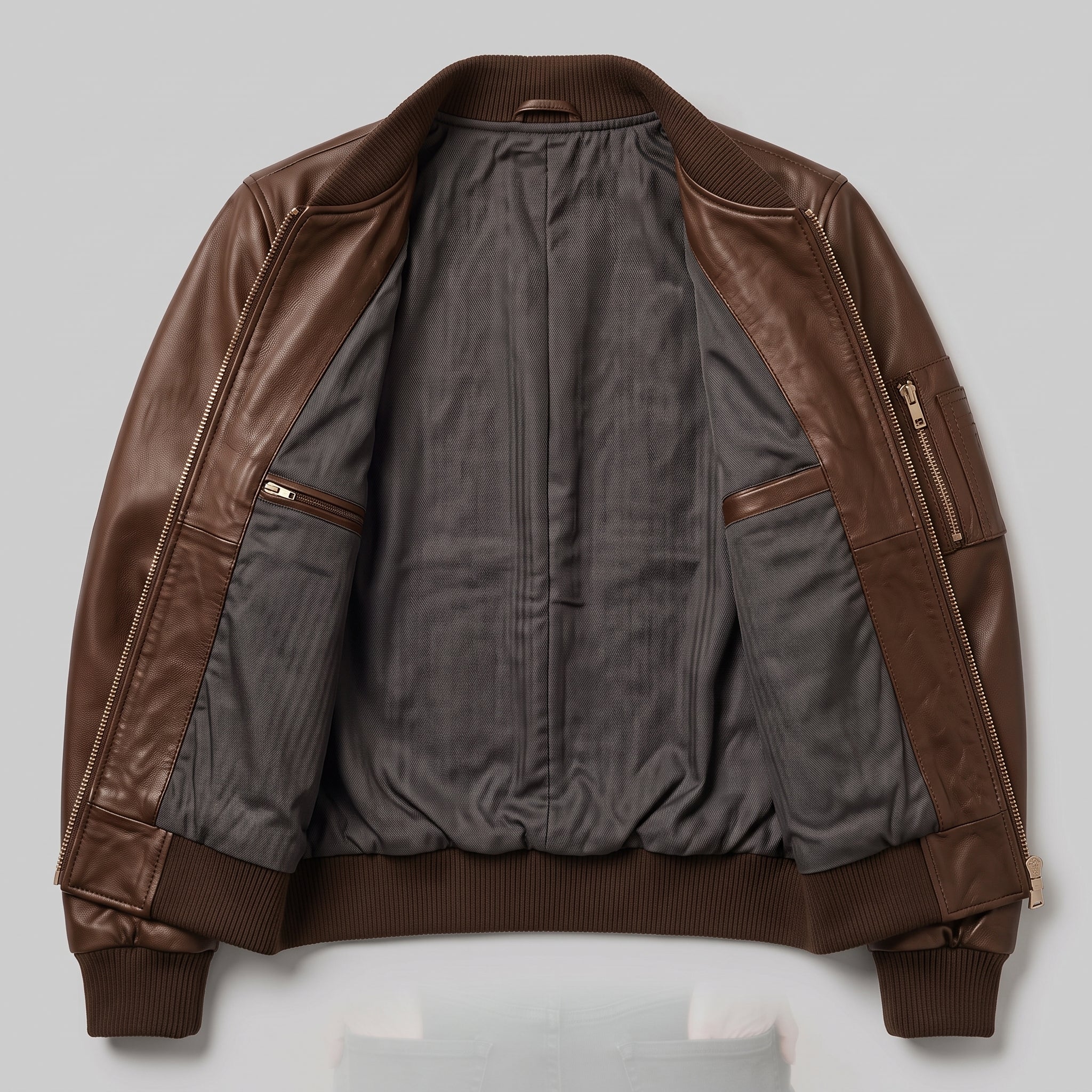 Women's Brown Leather Bomber Jacket — Benthall