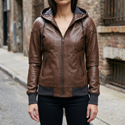 Women's Brown Leather Bomber Jacket — Dunthorpe