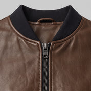 Women's Brown Leather Bomber Jacket — Elliot