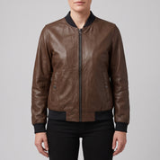Women's Brown Leather Bomber Jacket — Elliot