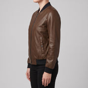 Women's Brown Leather Bomber Jacket — Elliot