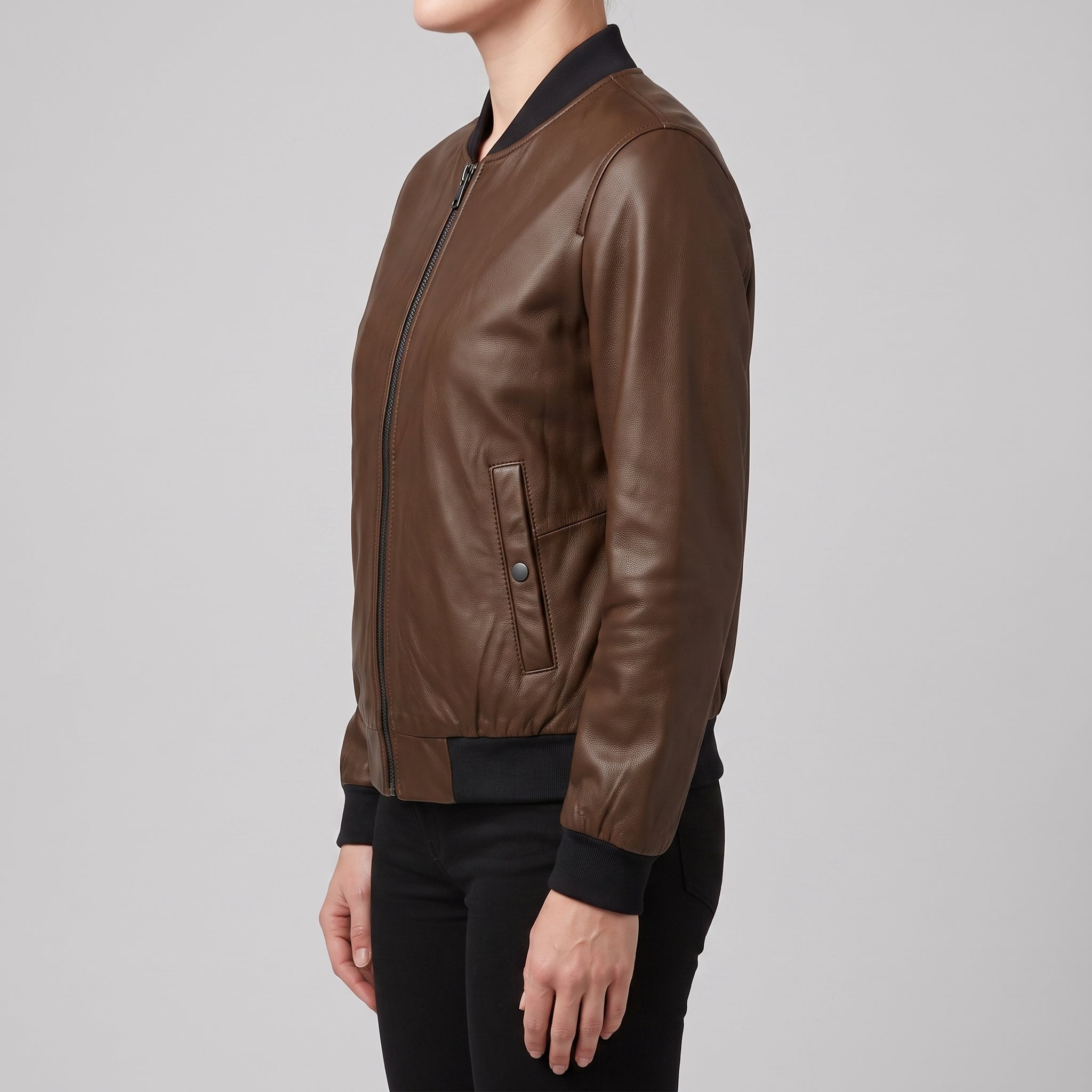 Women's Brown Leather Bomber Jacket — Elliot