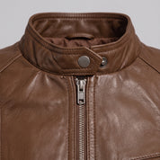 Women's Brown Leather Cafe Racer Jacket — Ashbrooke