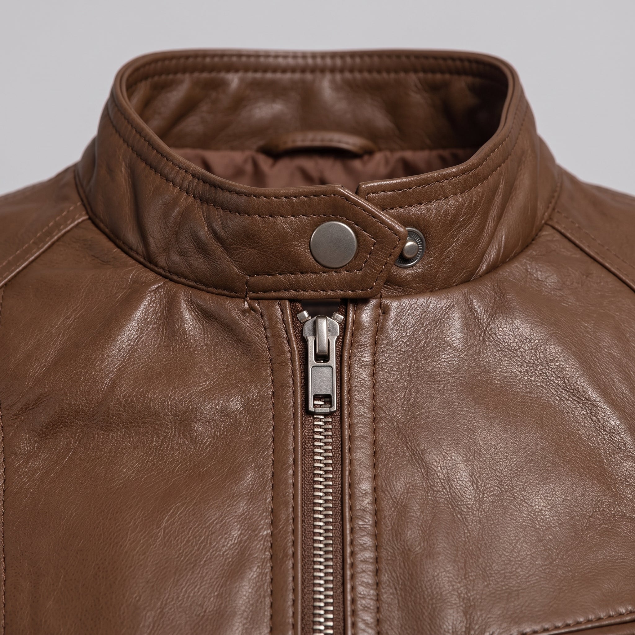 Women's Brown Leather Cafe Racer Jacket — Ashbrooke