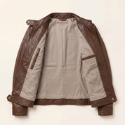 Women's Brown Leather Cafe Racer Jacket — Ashbrooke
