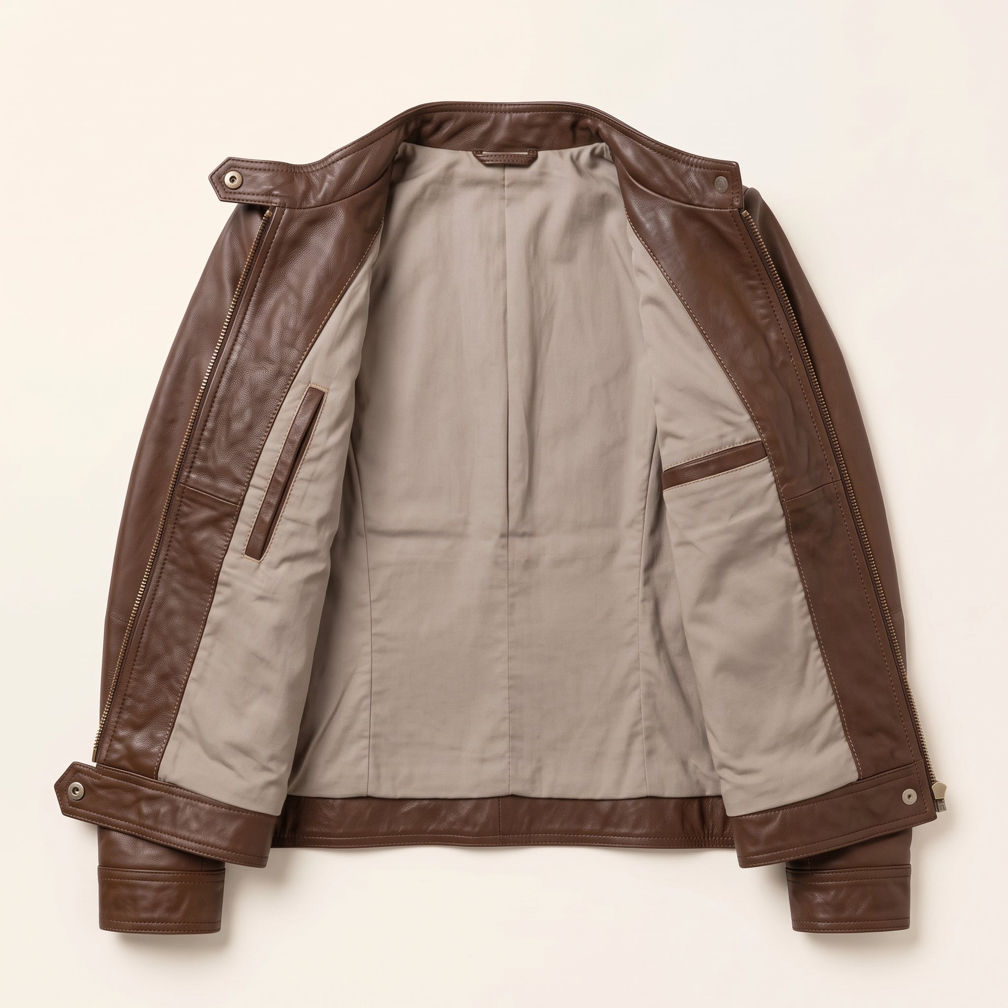 Women's Brown Leather Cafe Racer Jacket — Ashbrooke