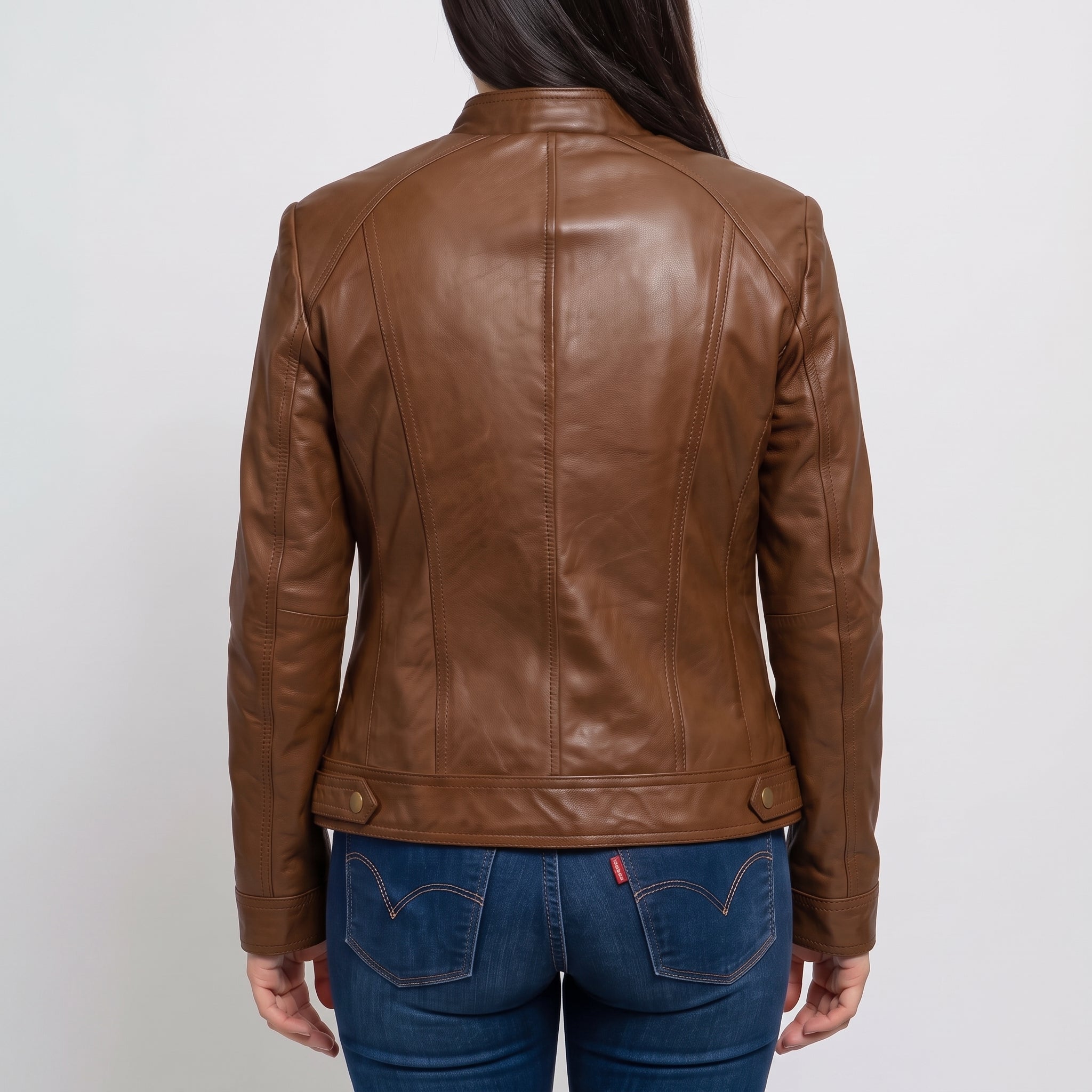 Women's Brown Leather Cafe Racer Jacket — Dutton