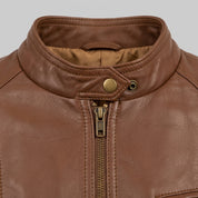 Women's Brown Leather Cafe Racer Jacket — Dutton
