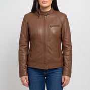 Women's Brown Leather Cafe Racer Jacket — Dutton