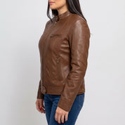 Women's Brown Leather Cafe Racer Jacket — Dutton