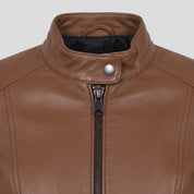 Women's Brown Leather Cafe Racer Jacket — Ingleby