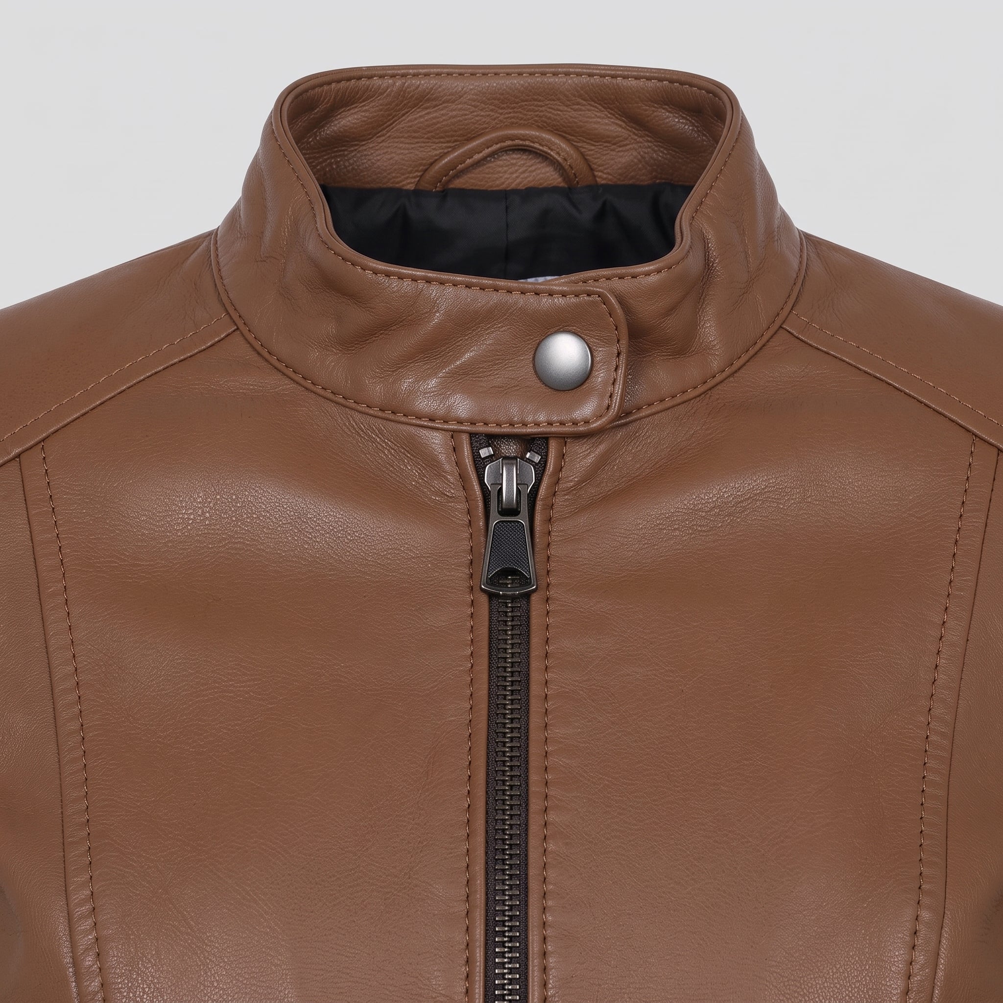 Women's Brown Leather Cafe Racer Jacket — Ingleby