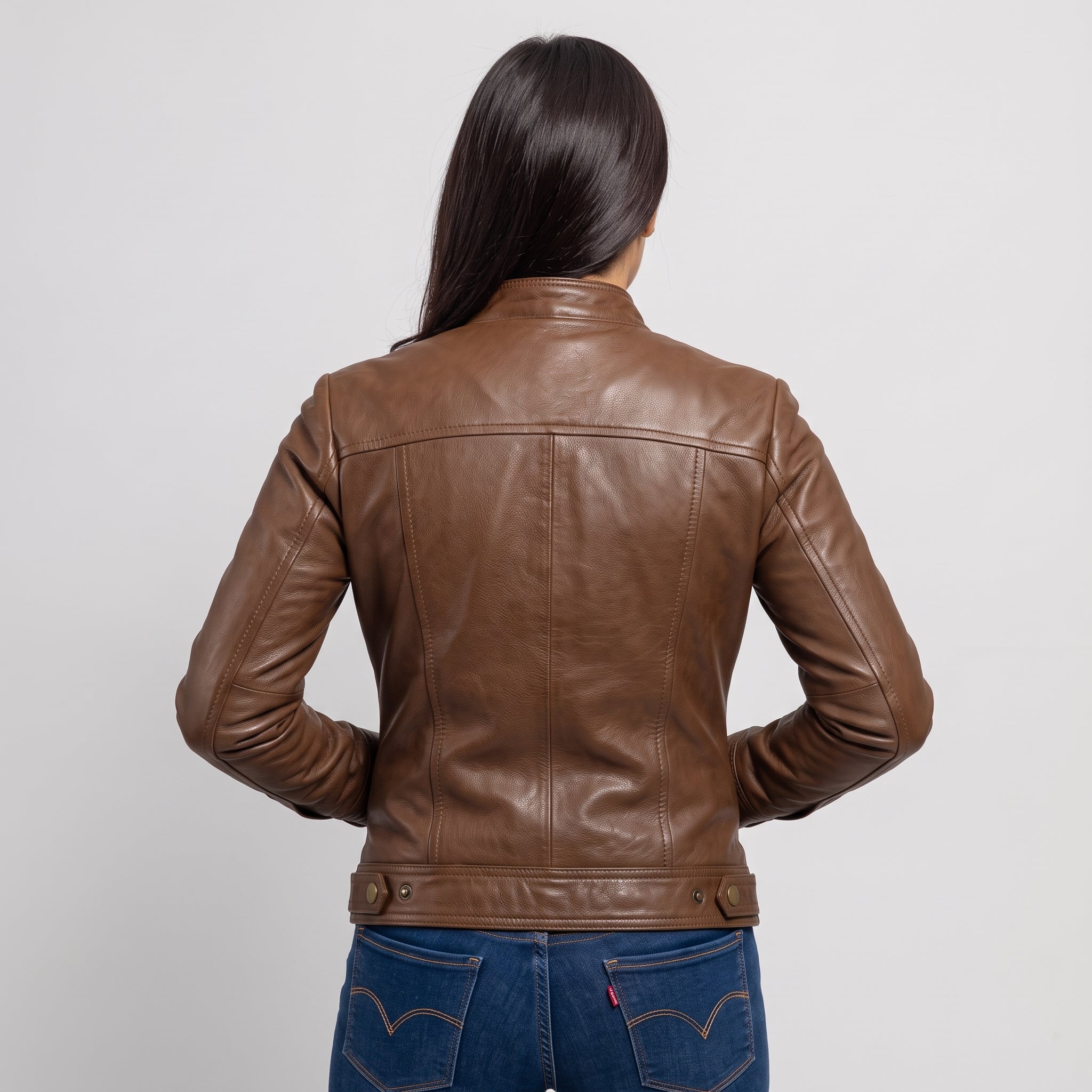 Women's Brown Leather Cafe Racer Jacket — Stubbington