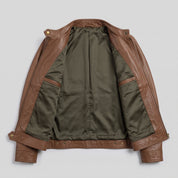 Women's Brown Leather Cafe Racer Jacket — Stubbington
